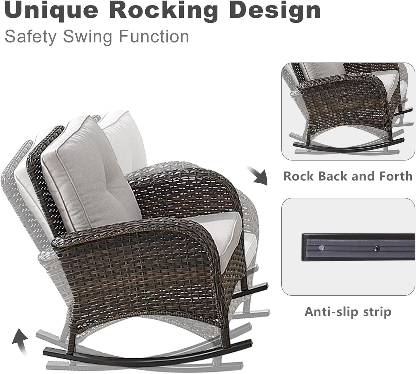 HUMMUH 6-Piece Outdoor Patio Furniture PE Wicker Patio Conversation Set,High Back Patio Couch with Ottomans Outdoor Rocking Chairs for Backyard,Porch,Deck