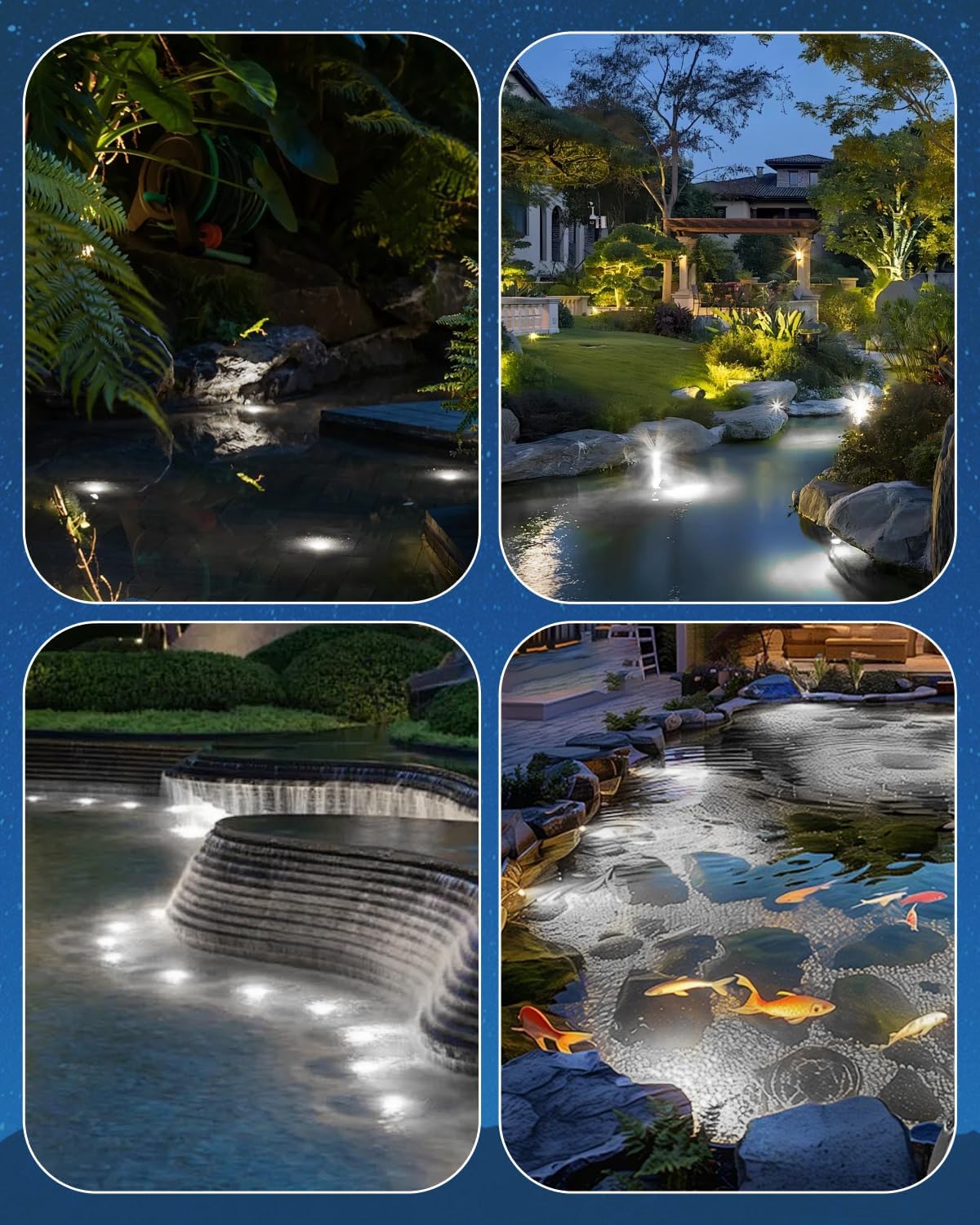 HIBOITEC Pond Lights 3W LED IP68 Waterproof Underwater Lights with UL Cord Day White 4000K Low Voltage Landscape Lighting for Fountain Pool Compatible 12-24V AC/DC 4Pack