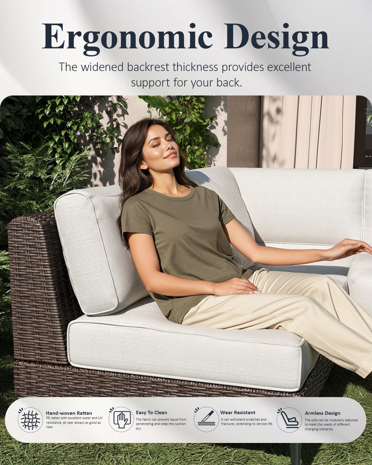 LayinSun 7-Piece Outdoor Modular Wicker Sectional Sofa with Fire Pit Table, Patio Furniture Conversation Set with Deep Seating and Thick Cushions