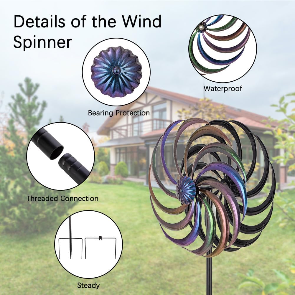 DREAMYSOUL Wind Spinner Outdoor, 13 Inches Dia Rainbow Metal Kinetic Wind Spinners, Dual Wind Spinners for Yard Garden Outside Patio Lawn Decor