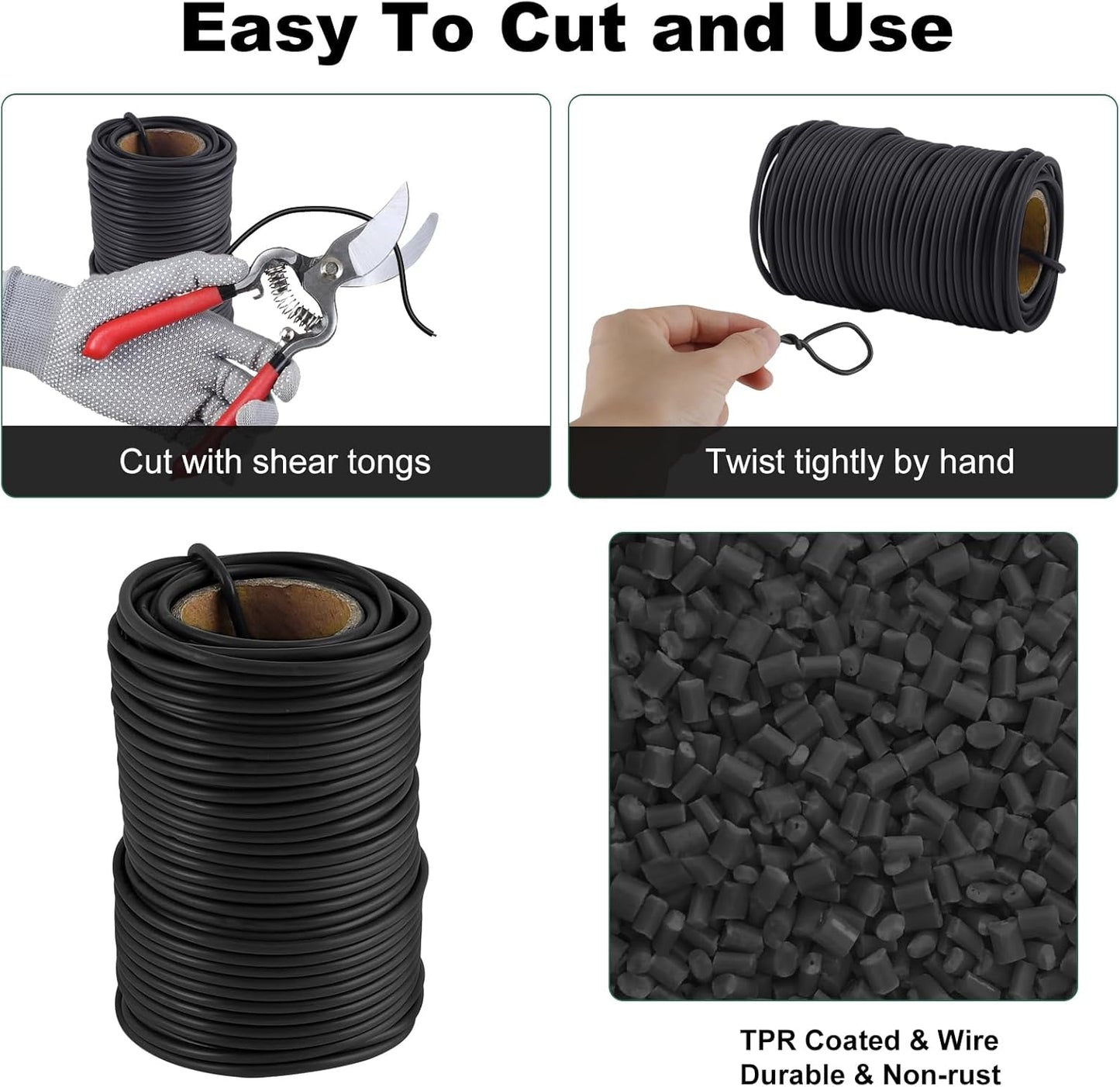 101 Feet Soft Plant Ties Black Plant Twist Ties, Plant ties for Support. for Plants Gardening Office Home, TPR Flexible Garden Ties Supplies with 3mm Diameter