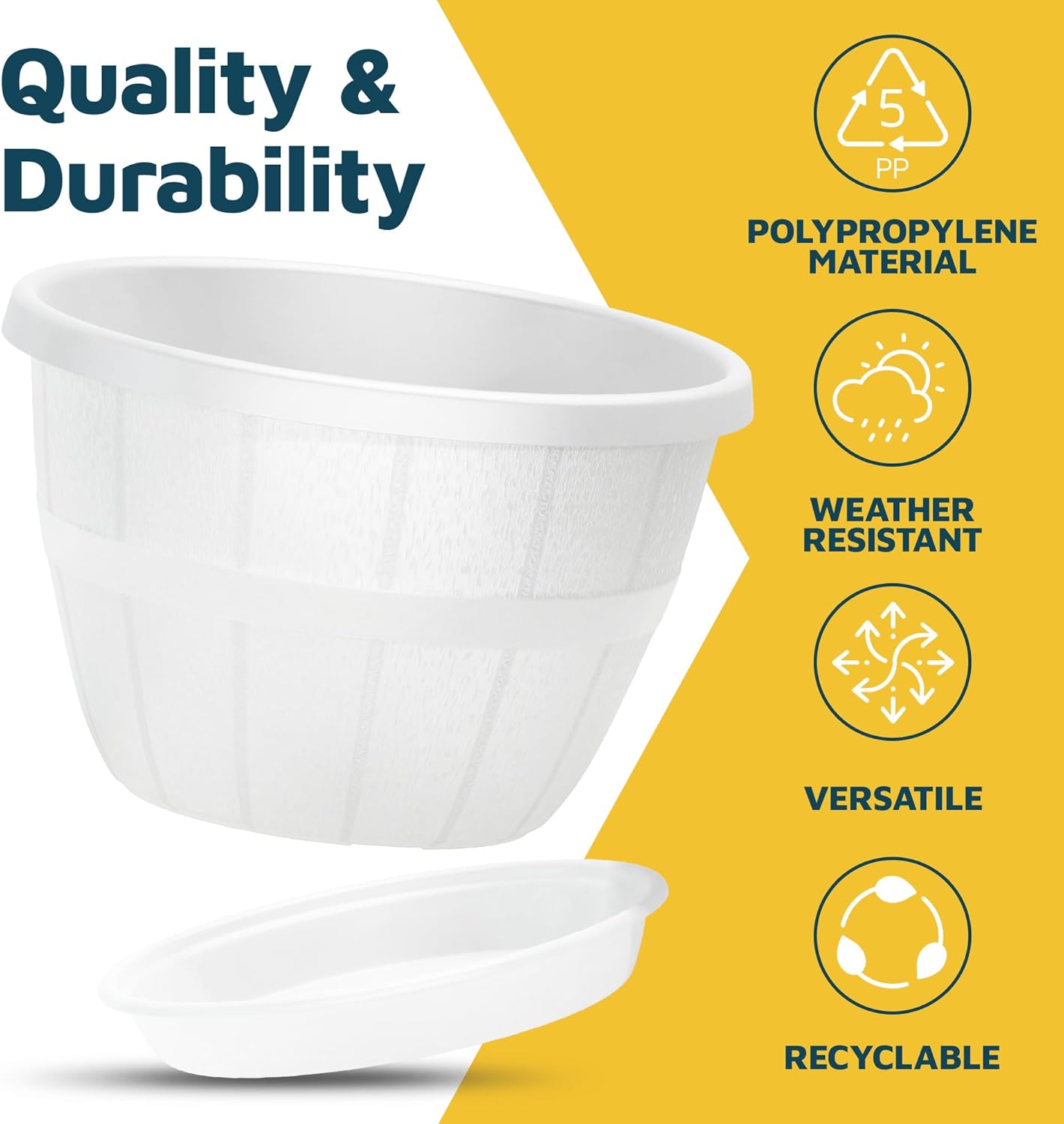 10-Inch Whiskey Barrel Planters Outdoor Pack of 25 - Durable Plastic Plant Pots for Indoor & Outdoor Use with Drainage & Saucer, Lightweight Rustic Barrel Planters for Flowers, Herbs & Small Plants