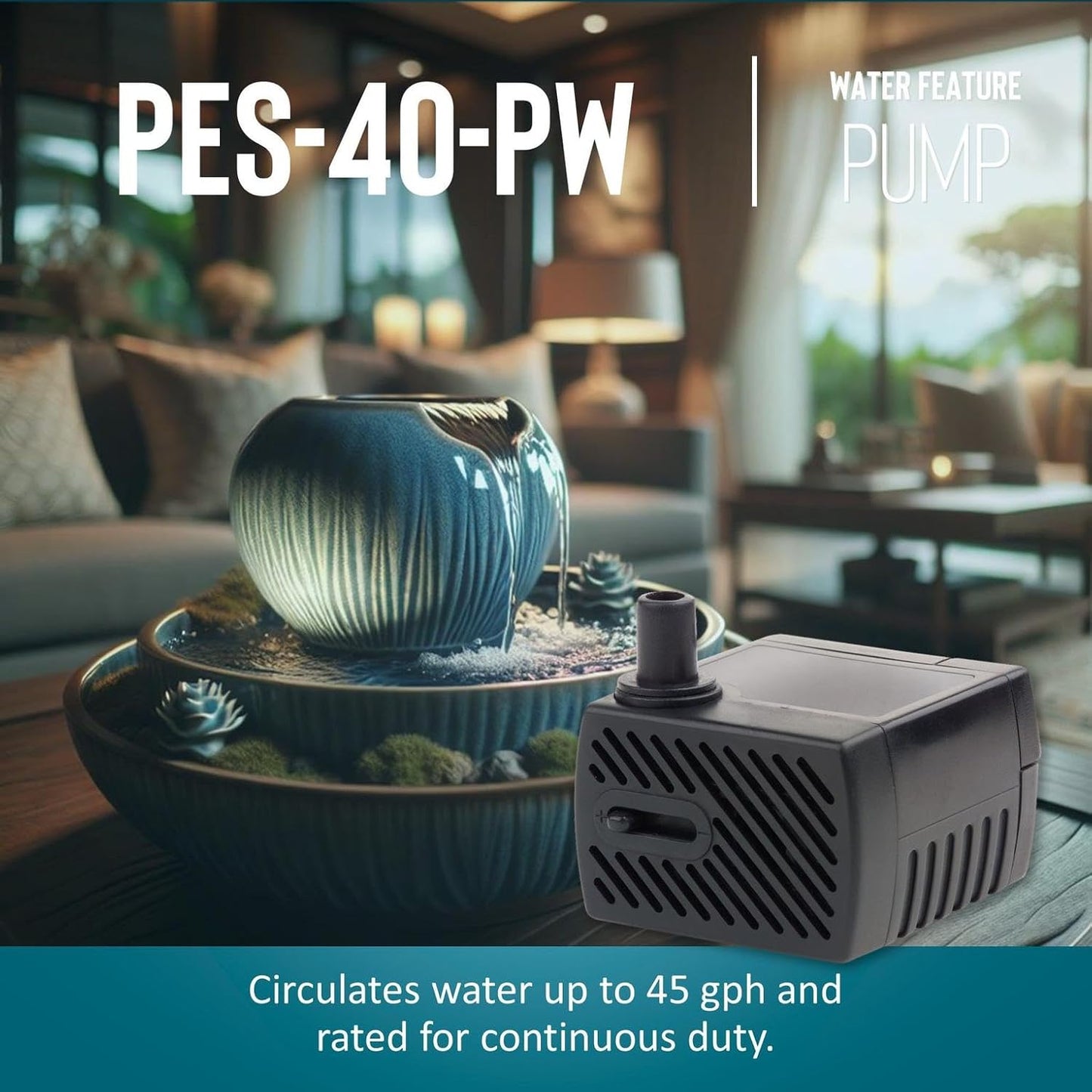 Little Giant PES-40-PW 115-Volt, 45 GPH Magnetic Drive Fountain Pump with 6-Ft. Cord, Black, 566713