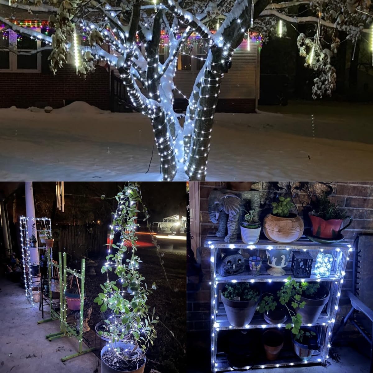 YEGUO White Solar Fairy Lights Outdoor Waterproof, 4 Pack Each 33ft 100 LED String Light, 8 Modes Silver Wire Twinkle Lights