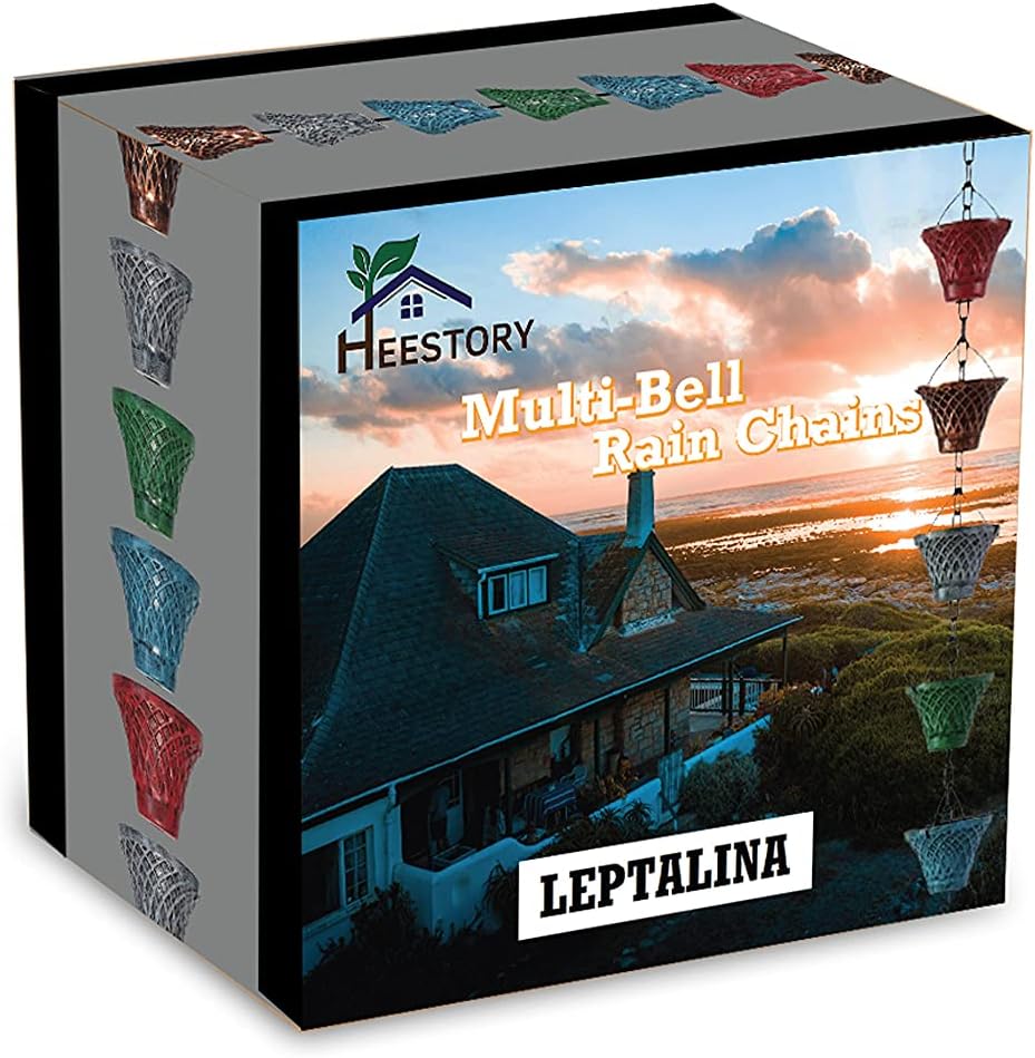 5.8FT Multicolor Iron Rain Chains for Gutter and Rain Barrel, Rust-Resistant Plated Garden Décor Rain Chain for Downspout, Bonus Rain Chain Gutter Adapter