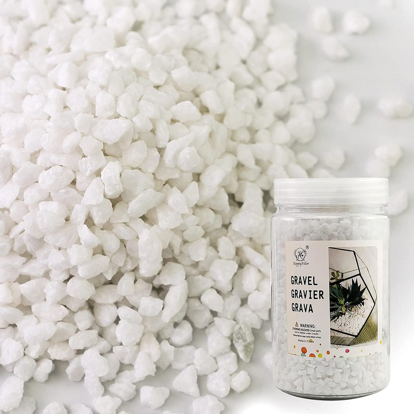 HappyFiller Succulent Cactus Soil Cover Gravels,Indoor Plants Decorative Small Rock,2-5mm Natural White Stones for Aquarium Fish Tank,Grow Media Cultivation Hydroponic Pebbles,1.1 LB
