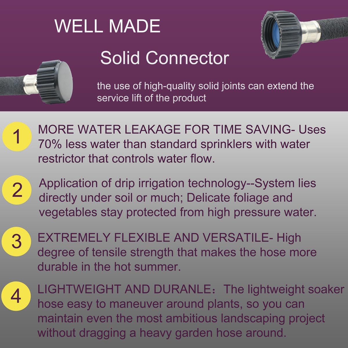 Soaker Hose 50ft - Garden Rubber Soaking Drip Hoses 5/8" Saving 70% Water Garden Hose, Drip Irrigation Round Hose for Lawn Yard, flower beds