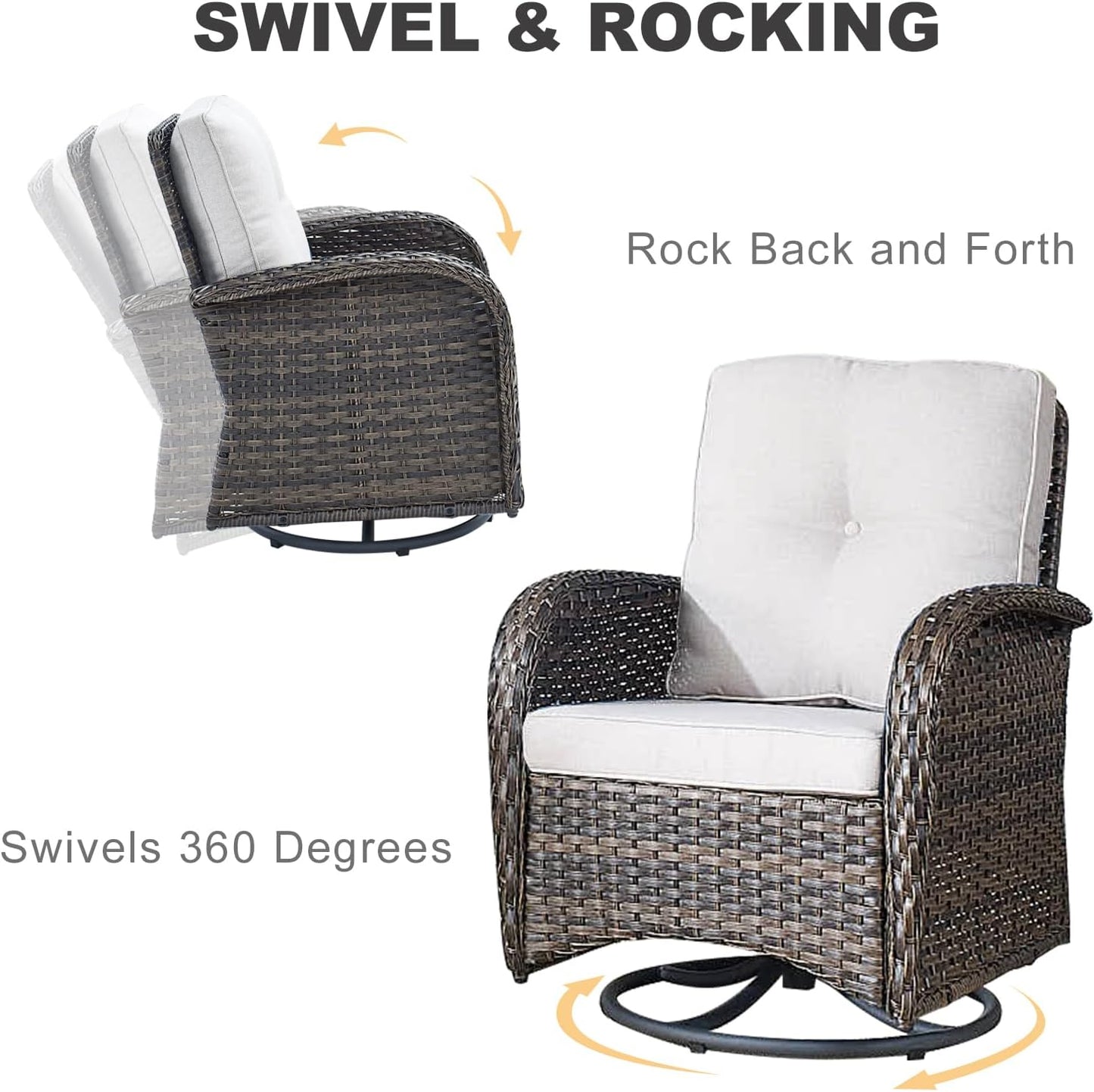 HUMMUH Patio Furniture 7-Piece Outdoor Conversation Set,All-Weather PE Wicker Loveseat Swivel and Rocking Chairs,Tables for Backyard,Poolside,Deck