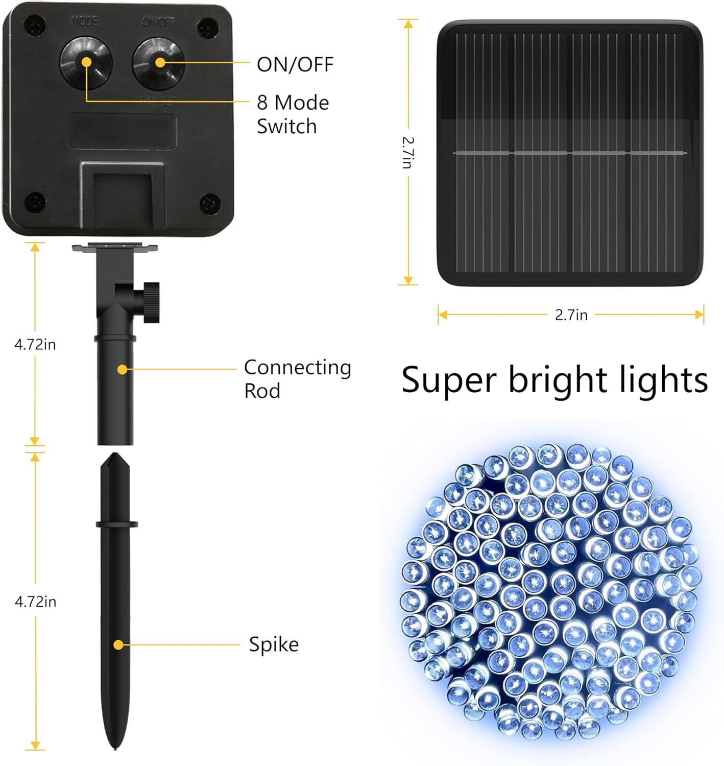Solar String Lights for Outside, 39Ft 100 LED Solar String Lights Outdoor with 8 Modes Solar Lights for Outside Waterproof for Yard, Fence,Balcony, Party,Christmas Tree Decorations (Cold White)