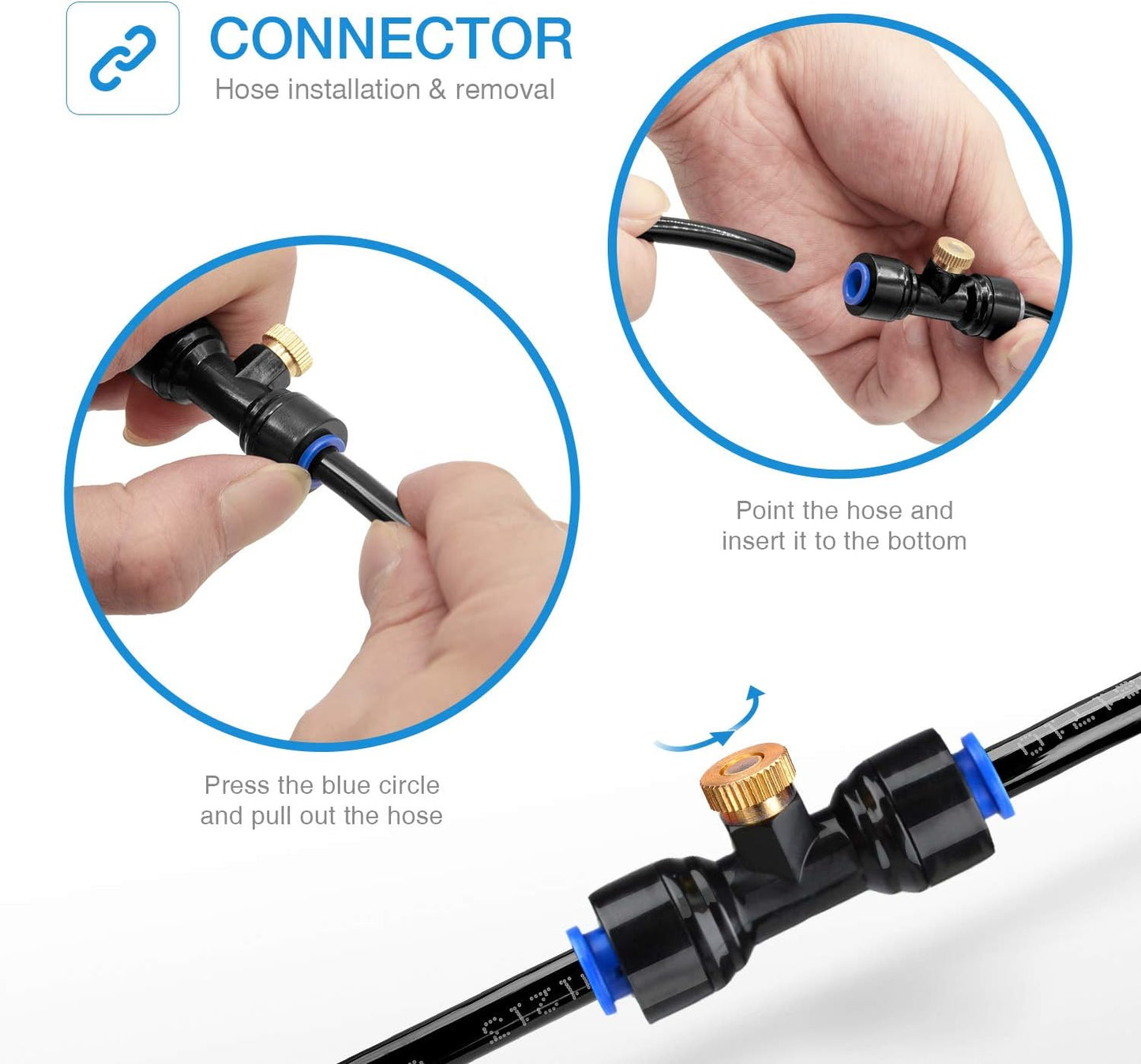 HOMENOTE 10 Pack Brass Misting Nozzles for Outdoor Cooling System, Mister Replacement Nozzles Tee and Plugs for 1/4" Tubing