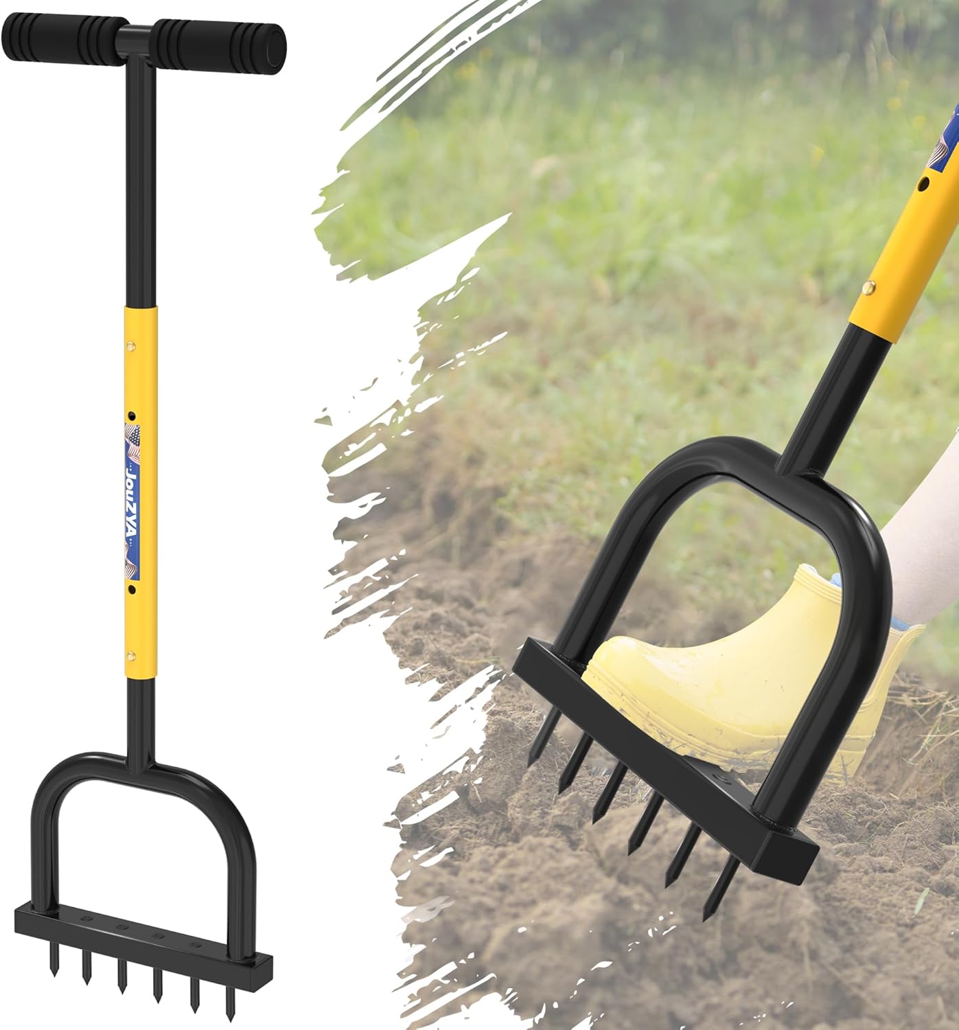 Lawn Aerator Tool, Lawn Aerator with six 6mm Extra-Large Spikes, Clears Leaves and Dirt, Metal Hand Aerator for loosening Soil, aerates Patio and Garden