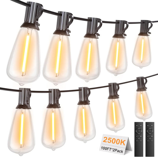 200FT Outdoor String Lights with Remote, Garden Patio Decor with 2500K Warm White, 100+4 LED Edison Bulbs, Support Timer Dimmable Waterproof for Yard Outside Porch Deck Backyard