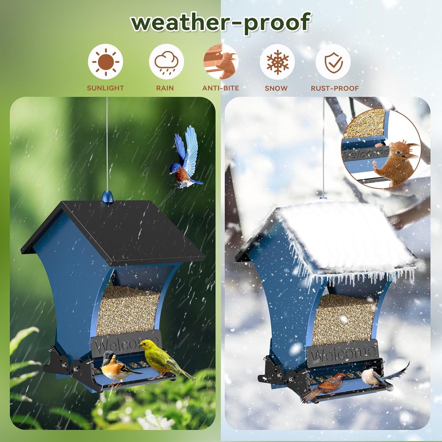 Wildpark Squirrel Proof Bird Feeders for Outdoors, 5LB Metal Hanging Feeders, Large Wild Feeders for Cardinals, Chickadees, Durable Backyard Feeders -One in Blue