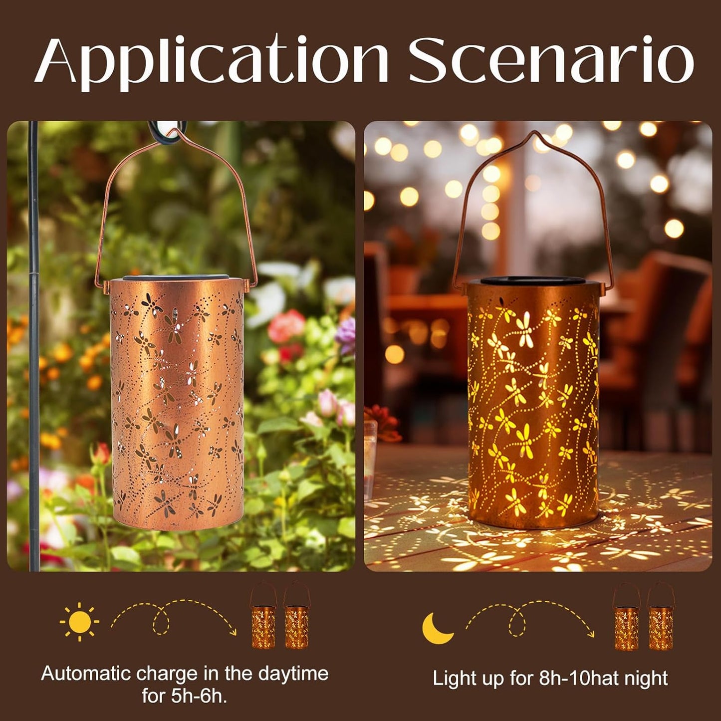 Birthday Gifts for Women,Solar Lanterns Outdoor Hanging Lantern Lights, Dragonfly Hollowed-Out Metal Decor Lantern, Waterproof LED Decorative Garden Light - Delicate Garden Decoration for Patio, Yard