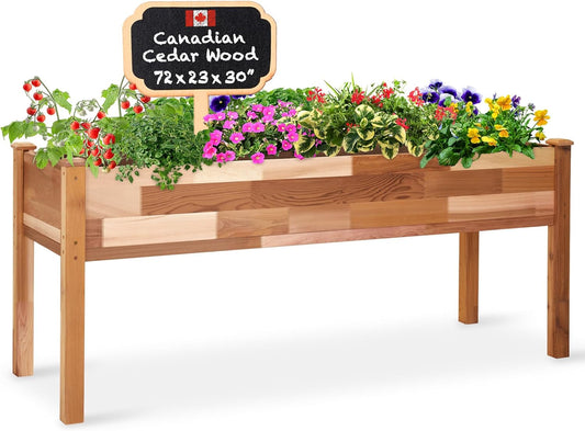 Jumbl, Cedar Raised Garden Bed, Elevated Wood Planter for Growing Fresh Herbs, Vegetables, Flowers, Succulents - 72x23x30”