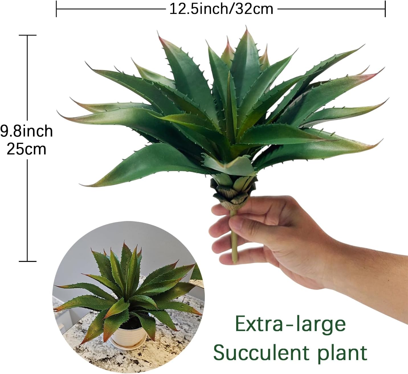 12.5 Inch Artificial Aloe Plant - Large Faux Succulents (Unpotted), Realistic Fake Plants for Home Decor Indoor Outdoor (Green)