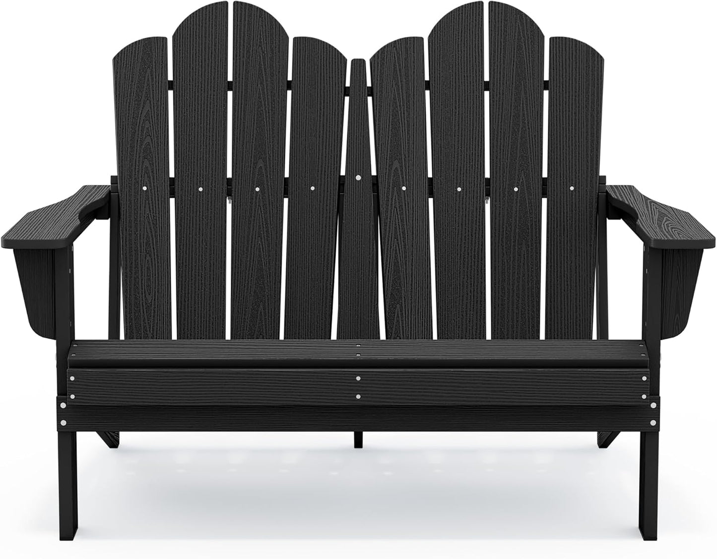 SERWALL Folding Adirondack Bench, HDPE All-Weather Adirondack Loveseat Set of 2, Black