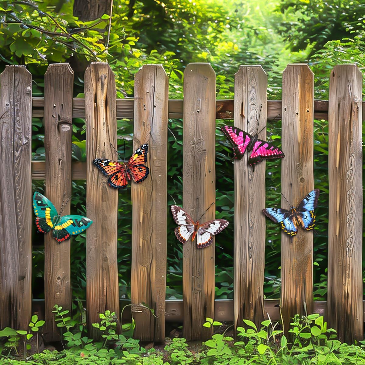 Metal Butterfly Wall Decor - 5 Pack Lifelike Butterflies Wall Art Sculpture Hanging Decorations for Indoor or Outdoor, Yard Patio Fence Garden Decoration