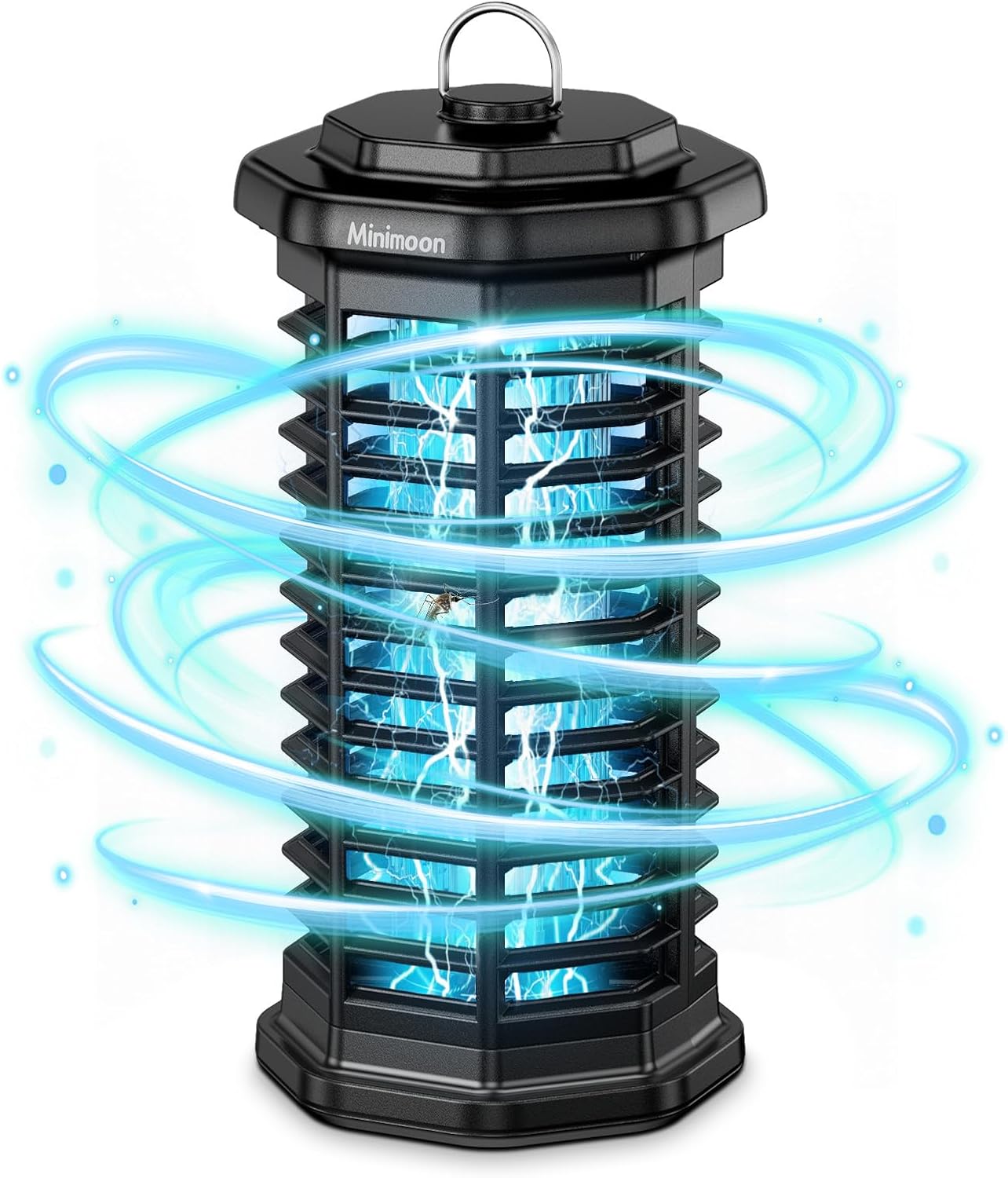 Minimoon Bug Zapper Outdoor 4000V Powerful Electric Mosquito Zapper, 15w Fly Trap Outdoor, IPX4, Corded Fly Zapper for Indoor, Yard, Backyard, Patio, Camping (Black)