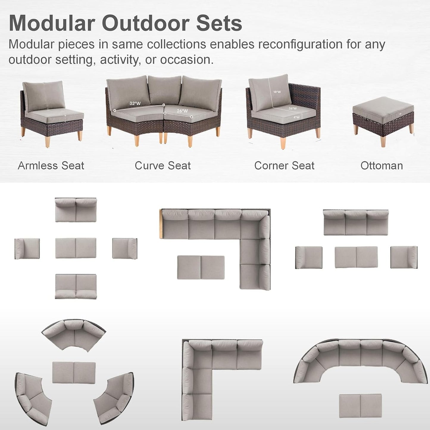 HUMMUH Patio Furniture Set,8 Pieces Outdoor Sectional Couch Chairs with Ottomans,All Weather PE Wicker Patio Conversation Sets for Garden Porch Backyard