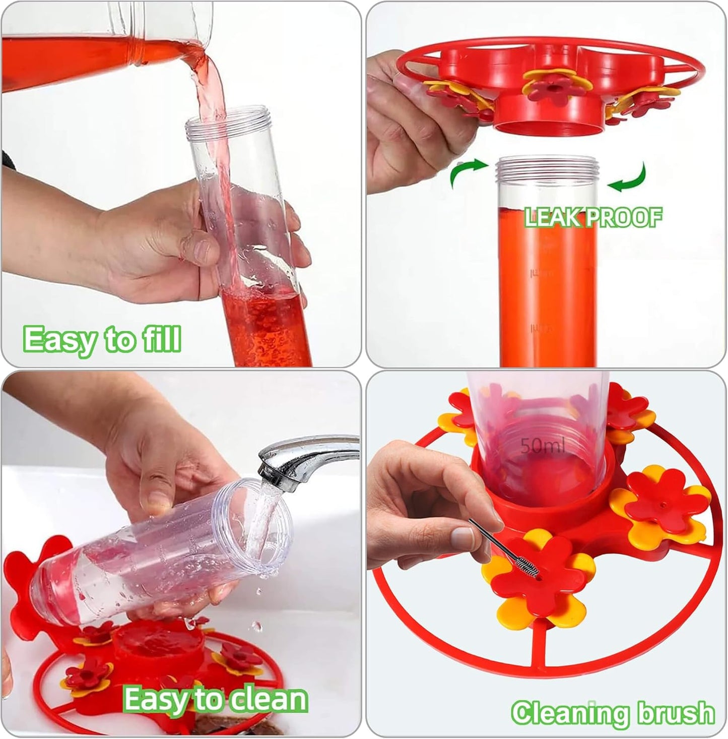 Hummingbird Feeders for Outdoors Hanging - 5 Feeding Ports 320 ml Plastic Hummingbird Feeder, Bee-Proof Leak-Proof No Drip, Easy to Clean with Cleaning Brush