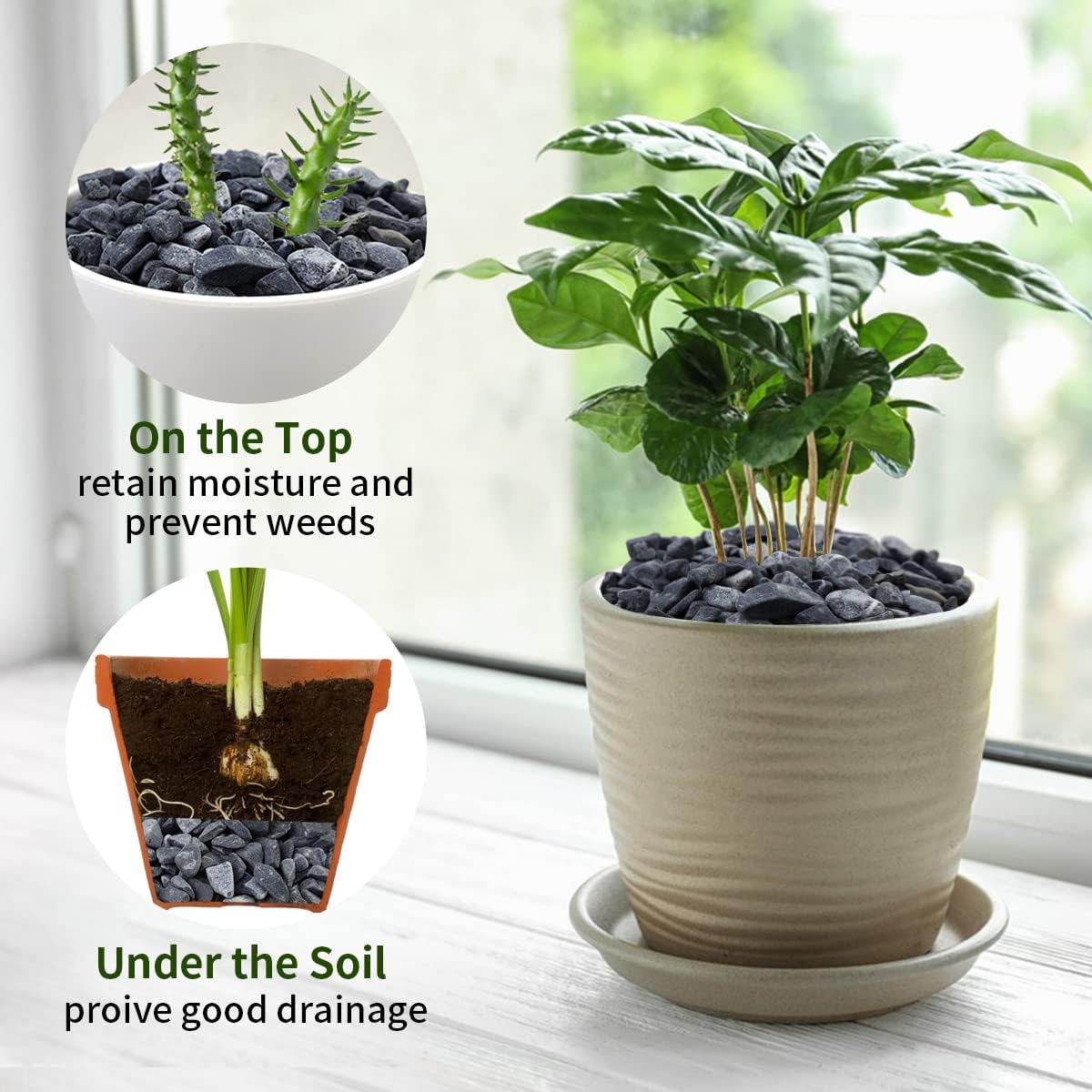 2lbs Black Gravel, 3/8 Inch Black Stones. Decorative Black Rocks for Succulent Plants, Vase, Cactus, Bamboo Plants and Outdoor Garden Landscaping