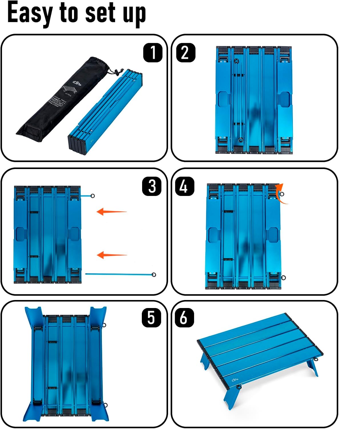 iClimb Ultralight Compact Mini Beach Picnic Folding Alu. Table with Carry Bag, Two Size (Blue - L)