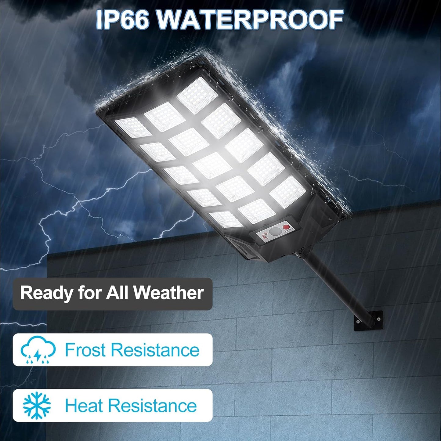 Solar Lights Outdoor,IP66 Waterproof Solar Street Lights with Motion Sensor & Remote,6500K Dusk to Dawn Street Lamps for Parking Lot/Yard/Garden