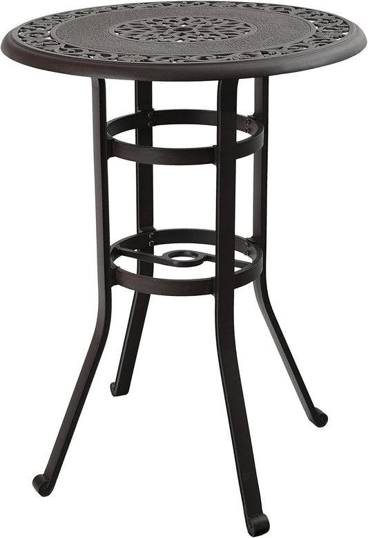 PHI VILLA 32" Cast Aluminum Patio Bar Table, 41" Height High Top Outdoor Table, Pub Height Bistro Round Table for Paito Lawn Garden, Brown