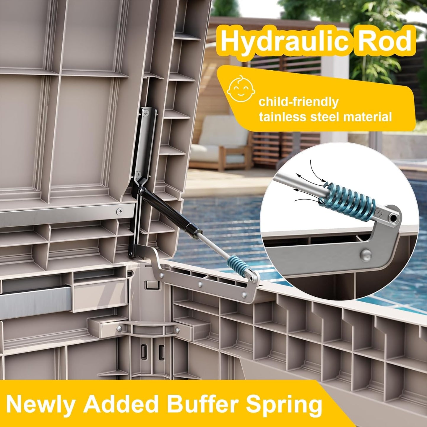 XXL 230 Gallon Large Resin Deck Box, Lockable Outdoor Storage Box for Patio Cushions Storage Furniture,Garden Tools, Pool Supplies, Weatherproof and UV Resistant- Grey (230 Gallon)