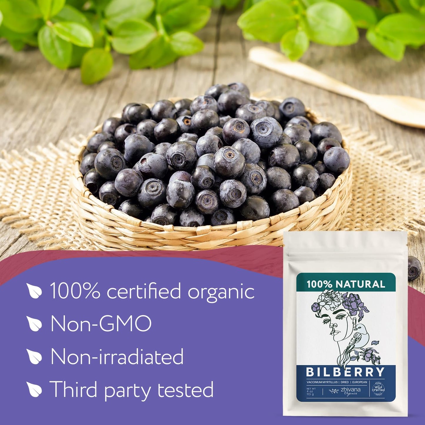 Wild Bilberry Dried Fruits (4 oz.) – Bilberry Tea - Superfood berries -Whortleberry (Vaccinium myrtillus) - Antioxidant, Immunity, Heart Health