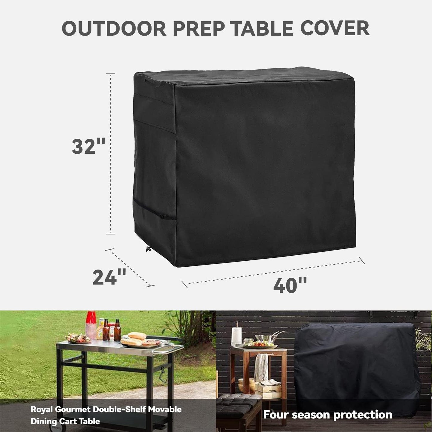 Outdoor Dining Cover - Heavy Duty Waterproof Cover for Royal Gourmet Flattop Worktable PC3401S & PC3401B, Compatible with 40 inch Utility Cart