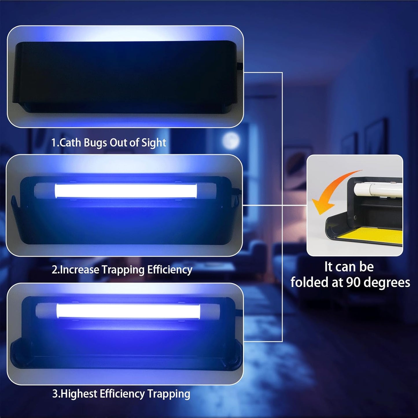 2 Pack UV Fly Light Trap Indoor for Home Gnat Traps for House, Wall Sconce Fly Light Bug Catcher for Kitchen House & Restaurant Fruit Flies Garage & Warehouse with 5 Sticky Glue Boards 6.5 ft Cord