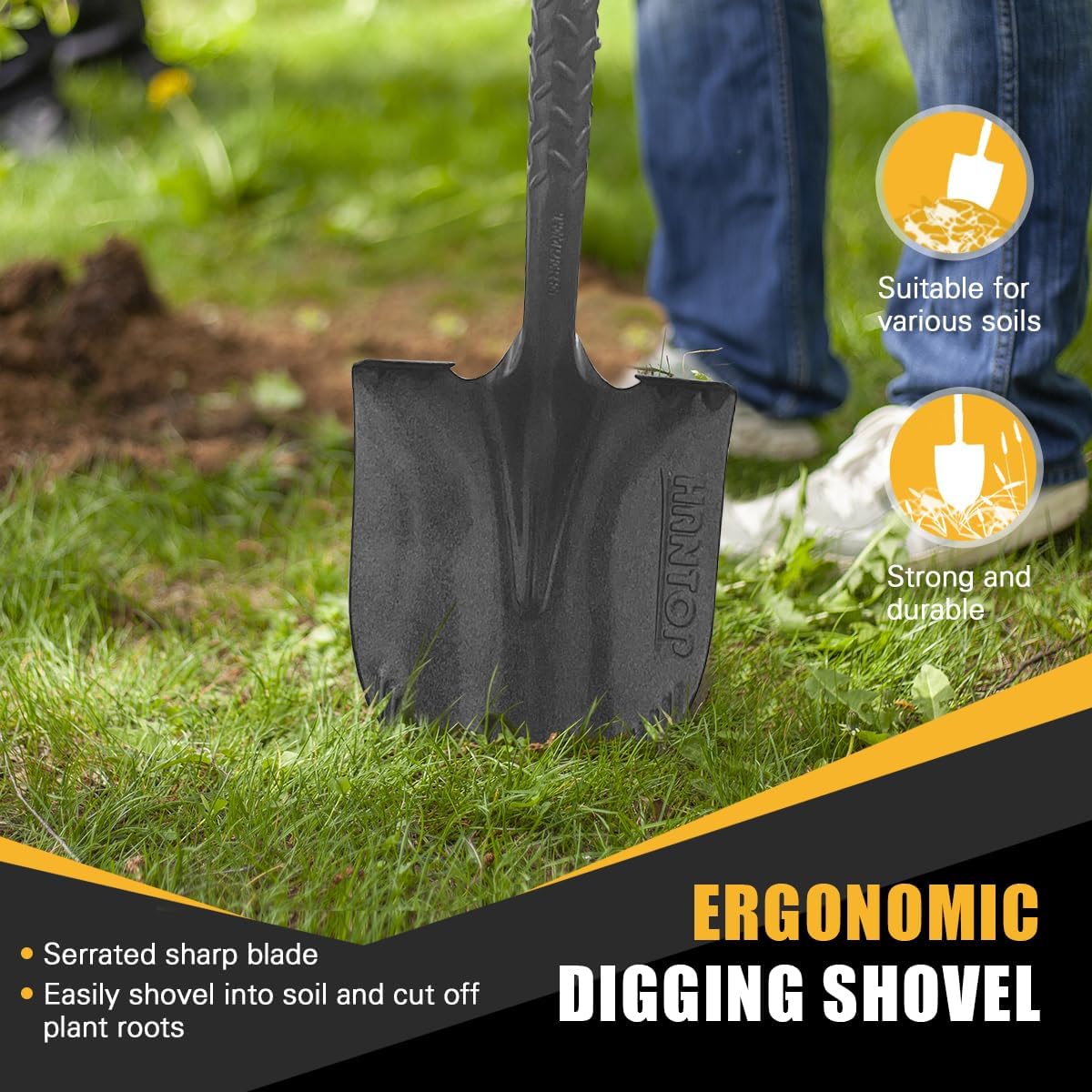 Heavy Duty Round Point Digging Shovel with Long Fiberglass Handle Garden Shovels Spade for Digging,Planting, Transplanting,58 inches