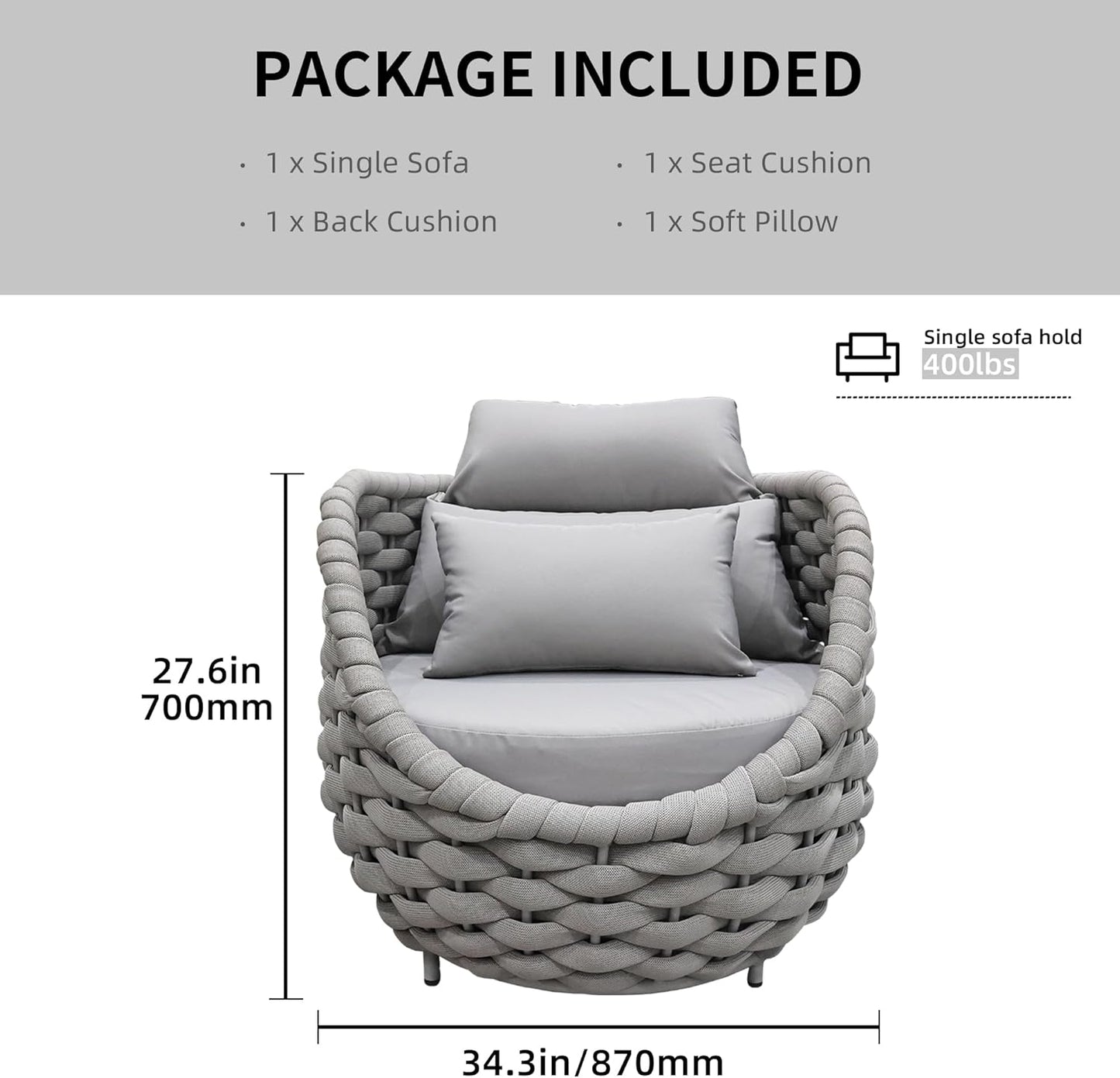 TWT 6 Pieces Patio Sofas, All-Weather Teslin Rope Balcony Furniture with Cushions & Pillows, Patio Couch Outdoor Patio Furniture Set for Indoor, Balcony, Backyard, Deck, Poolside, Grey