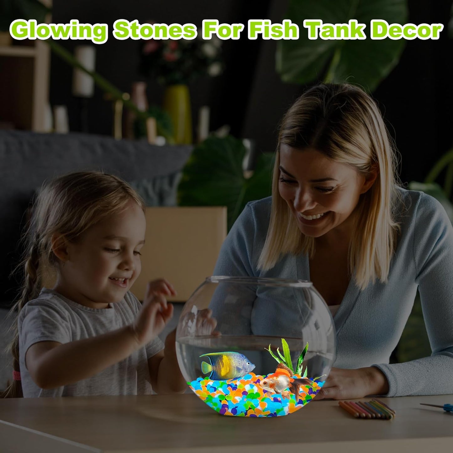 4000pcs 5-8mm Colorful Glowing Pebbles Glow Pebbles Aquarium Rocks Glow in The Dark Decorative Stones for Walkways Driveway Yard Grass Fish Tank Plant Pots