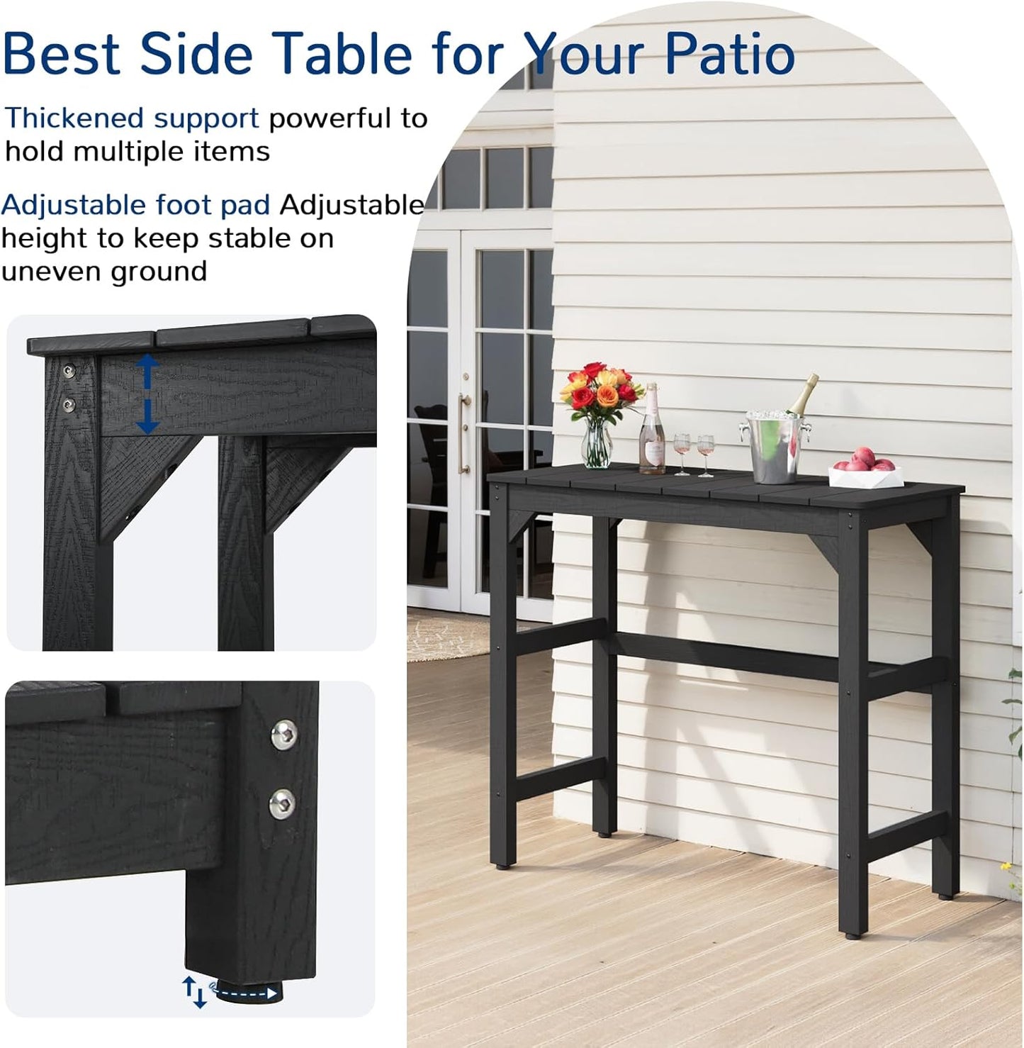 3 Piece Outdoor Bar Set, 42" Rectangular Pub Height High Top Bar Table & 2 Outdoor Bar Stools for Patio, Garden, Poolside and Bistro, Weatherproof, Black