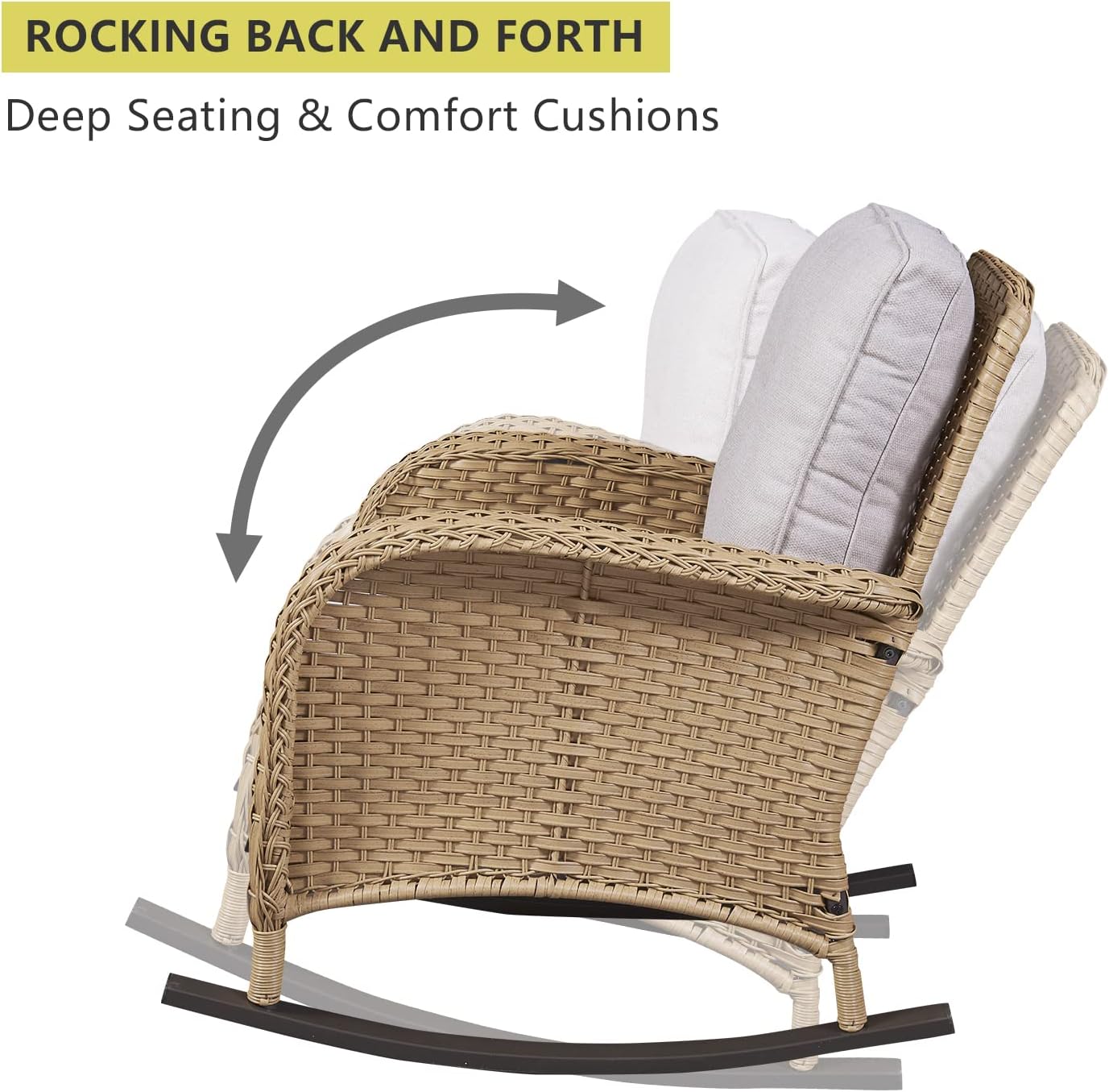 HUMMUH Patio Wicker Rocking Chairs Set of 2 Rattan Outdoor Rocking Chairs for Front Porch Garden Backyard Lawn Balcony Weather Rocker Chair with Side Table