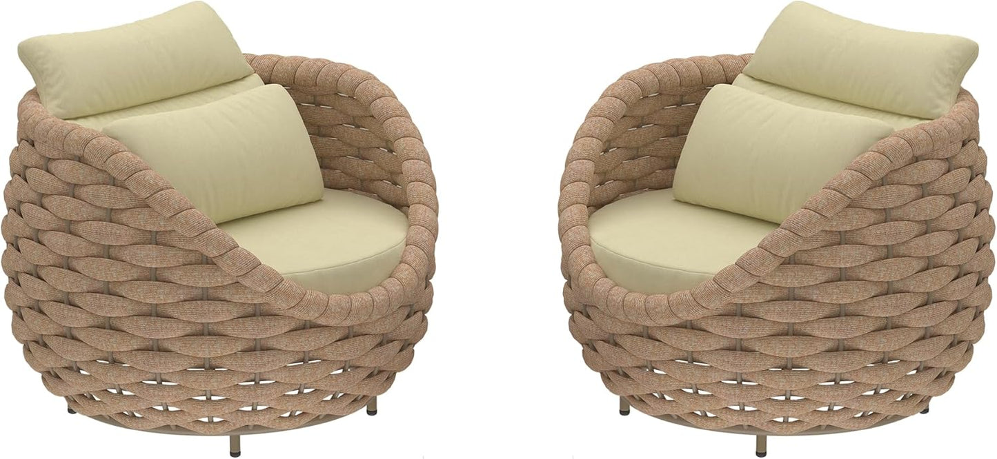 TWT 6 Pieces Patio Sofas, All-Weather Teslin Rope Balcony Furniture with Cushions & Pillows, Patio Couch Outdoor Patio Furniture Set for Indoor, Balcony, Backyard, Deck, Poolside, Light Brown