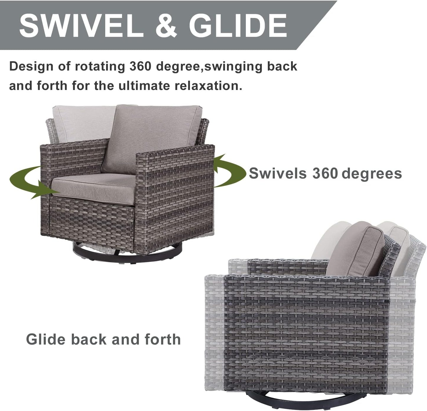 HUMMUH Patio Furniture 10 Piece PE Wicker 6-Seater Outdoor Sectional Sofa Patio Swivel Chairs Outdoor Chairs with Tables for Porch,Garden,Backyard,Deck