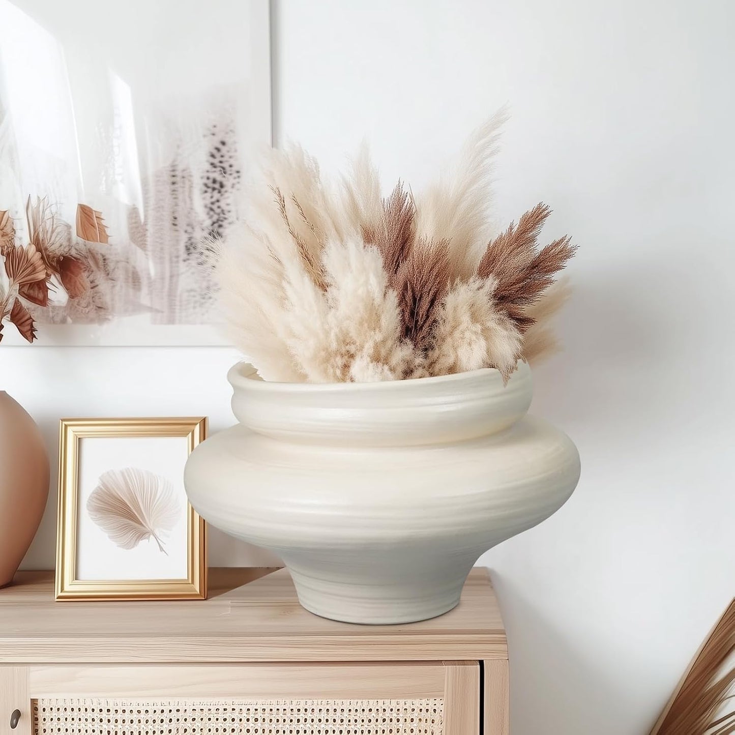 Ceramic Plant Pots 11 Inch - Bonsai Large Planters for Indoor Plants with Drainage Hole, White Planter for Home Garden Patio Office, Gift for Women Men