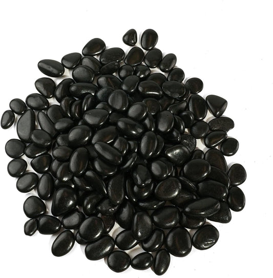 2 LBS River Rocks, StoneCreek, Decorative Garden Stones for Plant Landscaping, Polished Gravel Filler Pebbles for Home Decoration, Vases, Succulents, Flower Beds and Fish Tanks (Black, Medium)