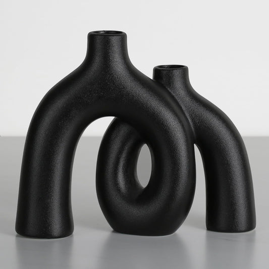 CEMABT Modern Nordic Boho Vase Set - Elegant Black Matte Ceramic Home Decor for Living Room, Bookshelf, Mantel, Entryway Table & Console Décor | Shelf Decorations Gift