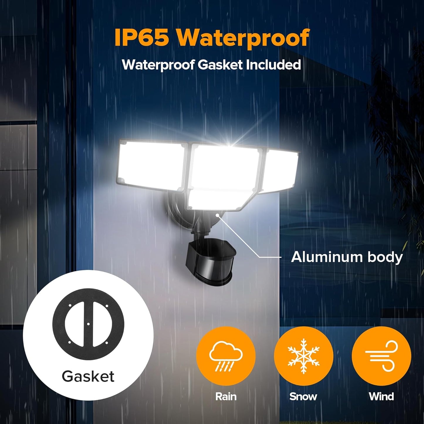 LUTEC 80W 9000LM LED Security Lights Motion Sensor Outdoor Lights, 4 Head LED Flood Light Outdoor 5000K Daylight, IP65 Waterproof, Motion Detected Light for Outside, Garage, Yard - 2 Pack (Black)
