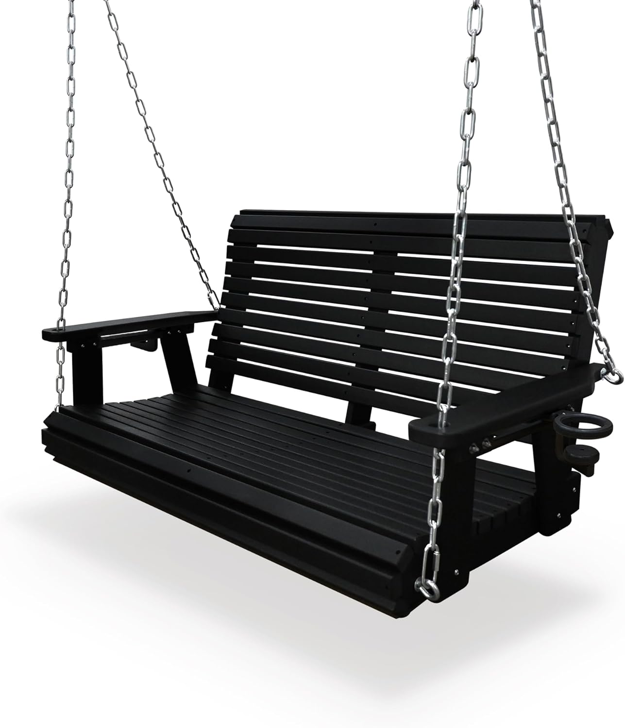 HDPE Porch Swing with 18/8 Stainless Steel Bolts, Ergonomic Design, Ultra Weather-Resistant, Heavy Duty 1200 LBS, for Outdoor Patio Garden Yard (Darknight Black)