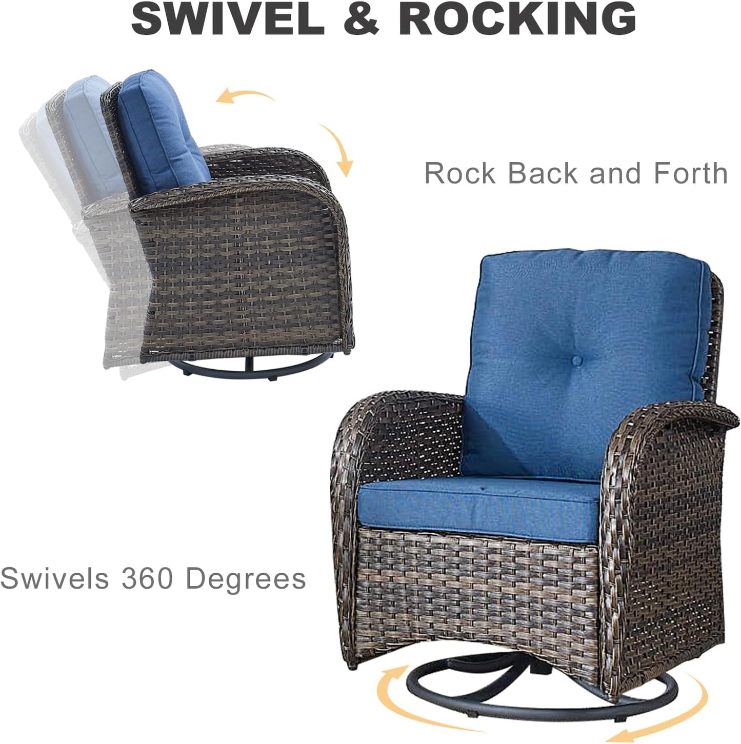 HUMMUH Patio Furniture 7-Piece Outdoor Conversation Set,All-Weather PE Wicker Loveseat Swivel and Rocking Chairs,Tables for Backyard,Poolside,Deck