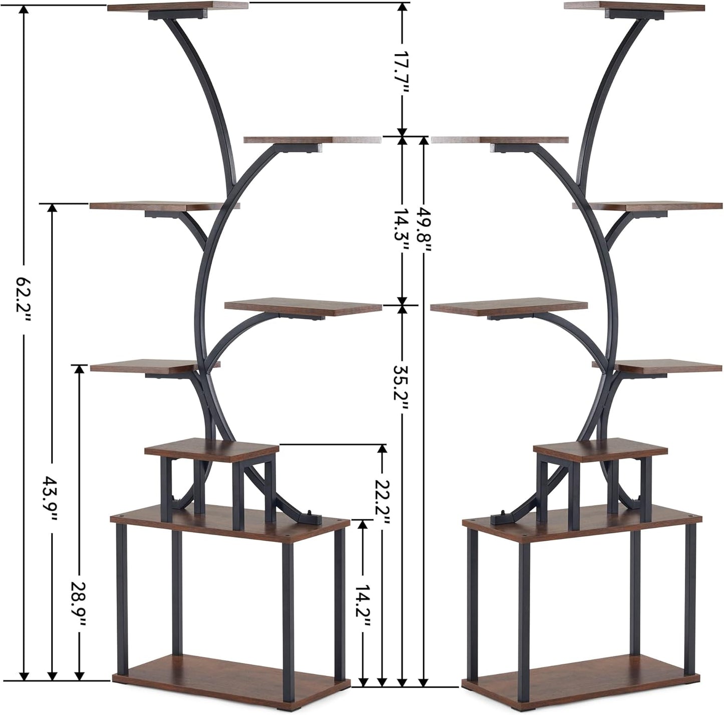 Plant Stand Indoor with Grow Lights, 2-Pack Metal Plant Shelf with 6 Grow Lights, 8 Tiered Corner Plant Shelves, 62" Tall Plant Stands for Indoor Plants Multiple, Plant Rack Display Flower Holder for Living Room, Patio