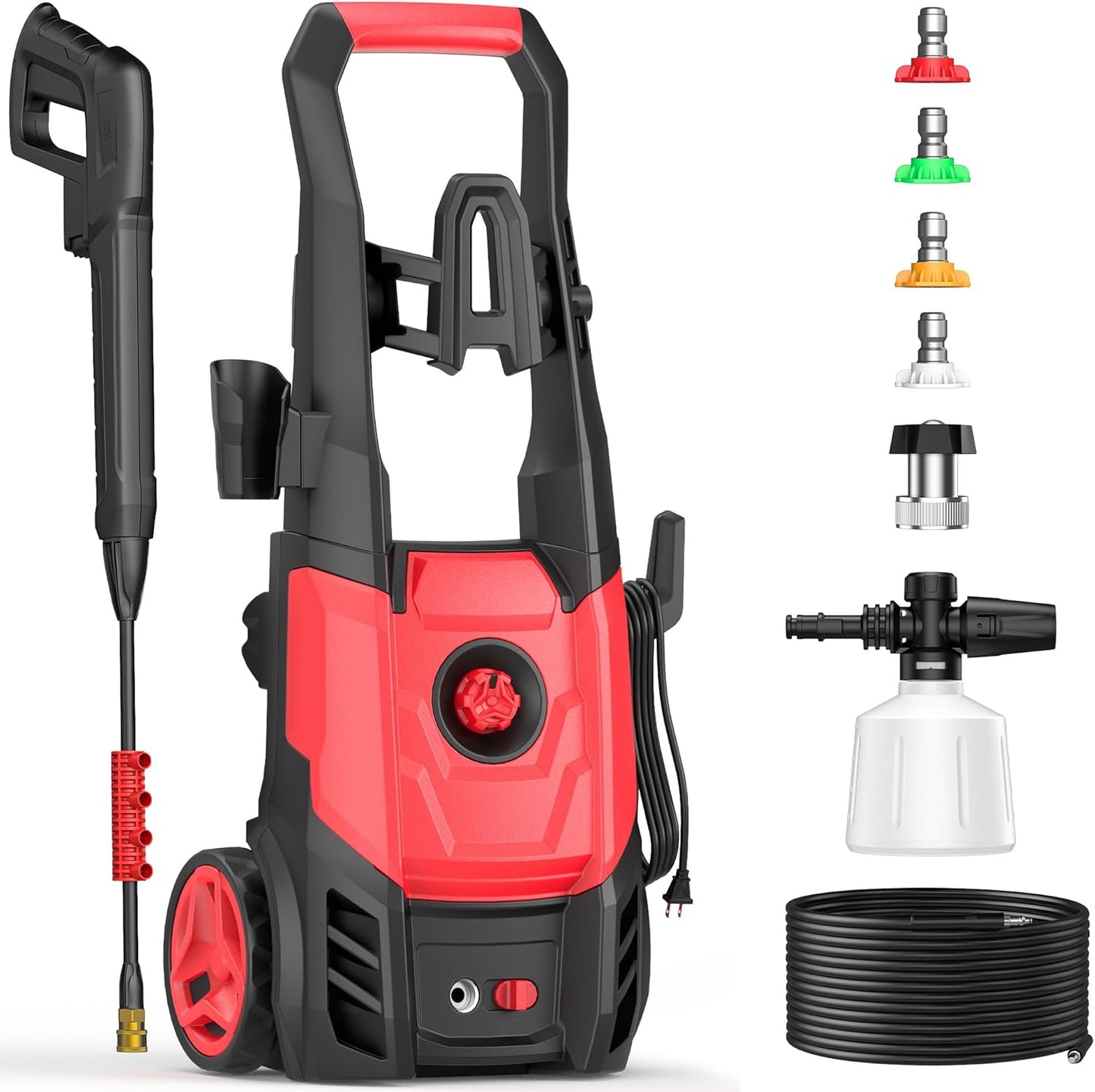 Electric Pressure Washer, 2.5 Max GPM Power Washer with Foam Cannon, Powerwasher with 4 Nozzles, High Pressure Washer for Cars, Driveways, Patios, Decks