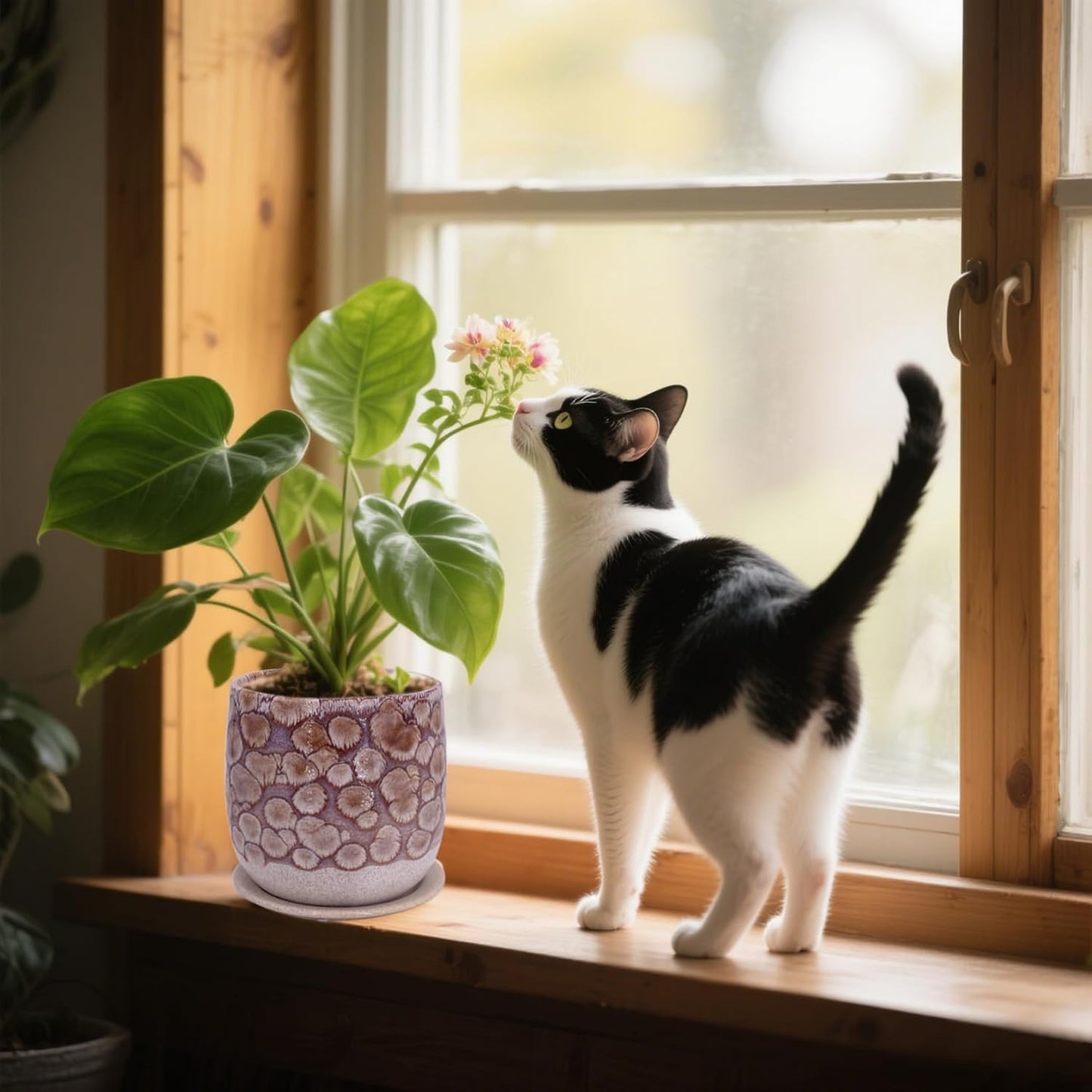 6 in Ceramic Plant Pot with Saucer，Indoor Plant Pot for Plants, Flower Pot with Drainage，Reactive Glaze Red
