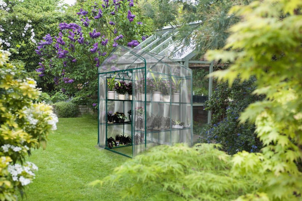 Greenhouse - Walk in Greenhouse with 8 Sturdy Shelves and PVC Cover for Indoor or Outdoor Use - 56 x 56 x 76-Inch Green House by Home-Complete
